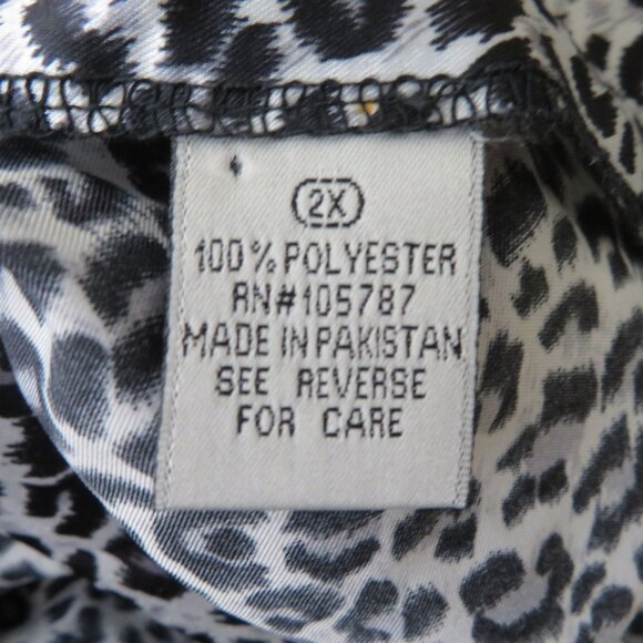 Womens Leopard Print Satin Slip Nightgown 2X Knee Length Black White - Picture 9 of 10